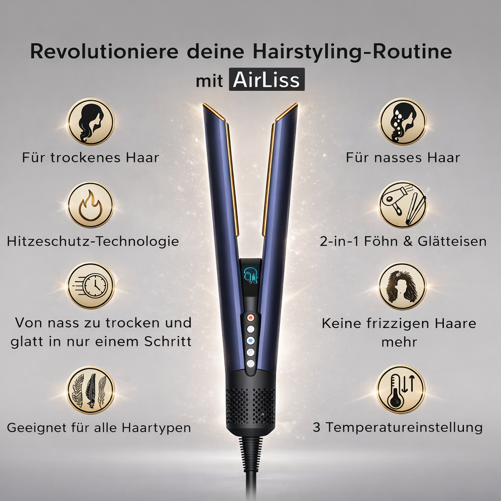 JunaVie™ AirLiss – 2-in-1 Glätteisen mit Föhnfunktion & Ionentechnologie
