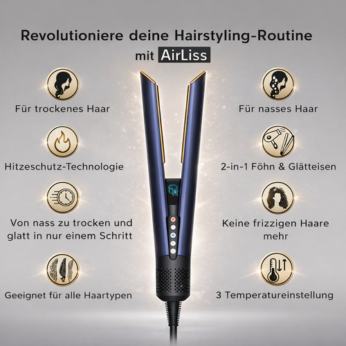 JunaVie™ AirLiss – 2-in-1 Glätteisen mit Föhnfunktion & Ionentechnologie
